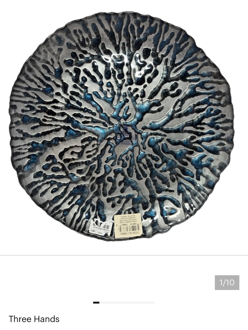 Three Hands Coral Blue Dish Platter Plate Hand Painted Sea Ocean Beachy Look